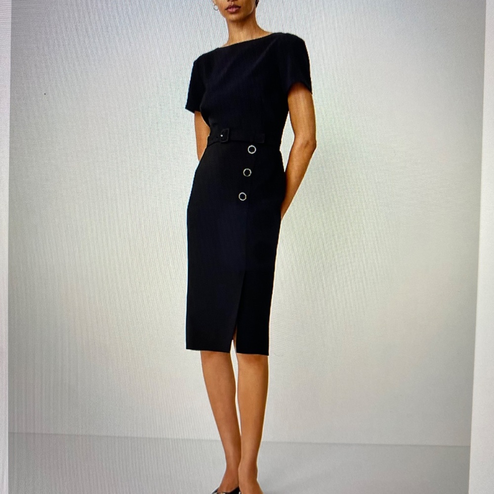 Ann Taylor Black Belted Sheath Dress with Grommet Details